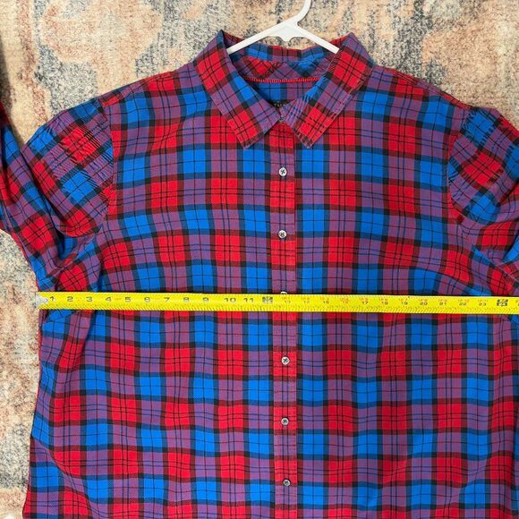Talbots Women's Plus Red/Blue Plaid L/S Front-Button Shirt Top Blouse 3X - Picture 6 of 9